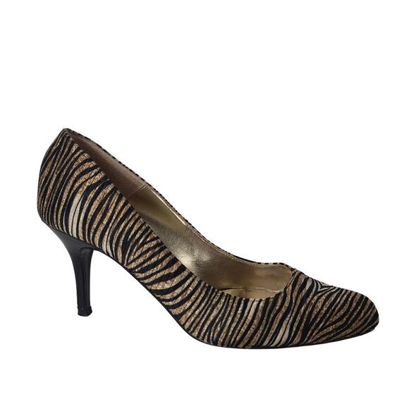 J. Renee Pumps Zebra Print Pleated Fabric Heels - Picture 1 of 6